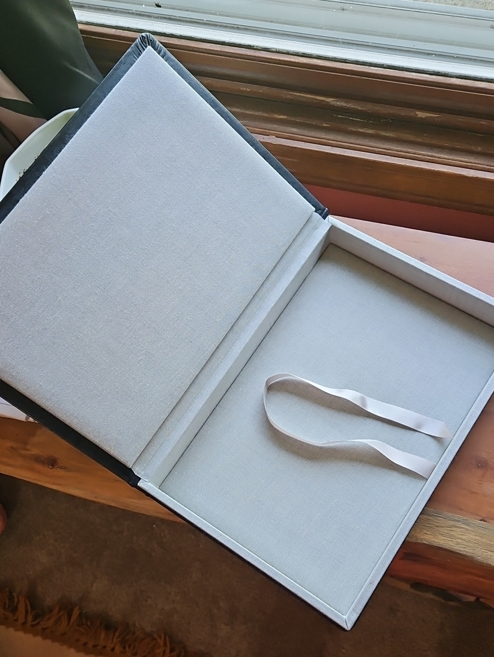 Leather And Linen Memory Storage Box with Ribbon Closure Home Accents